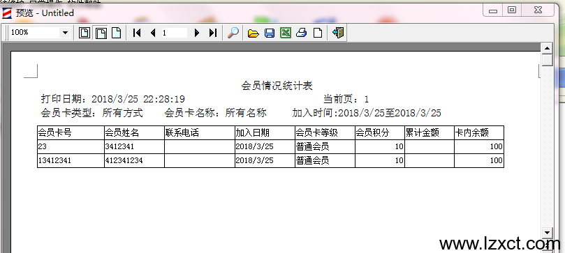 会员信息统计报表打印预览图